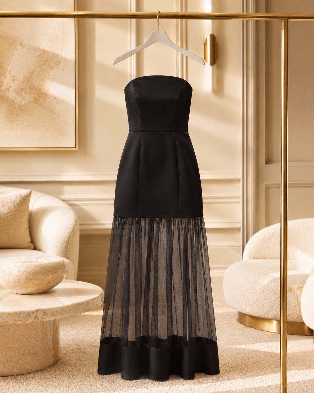 Elliatt Marcella Black Strapless Sheer Hem Mini Dress Size Medium Elegant Glam